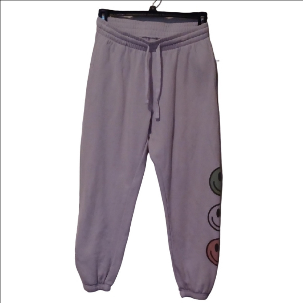 -- Freeze White Sweatpants with Colorful Smiley Faces Men's Size Large Casual